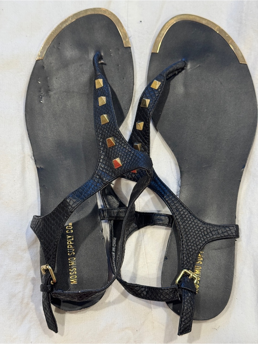 Mossimo Supply Co. Black T-Strap Sandals with Gold Studs